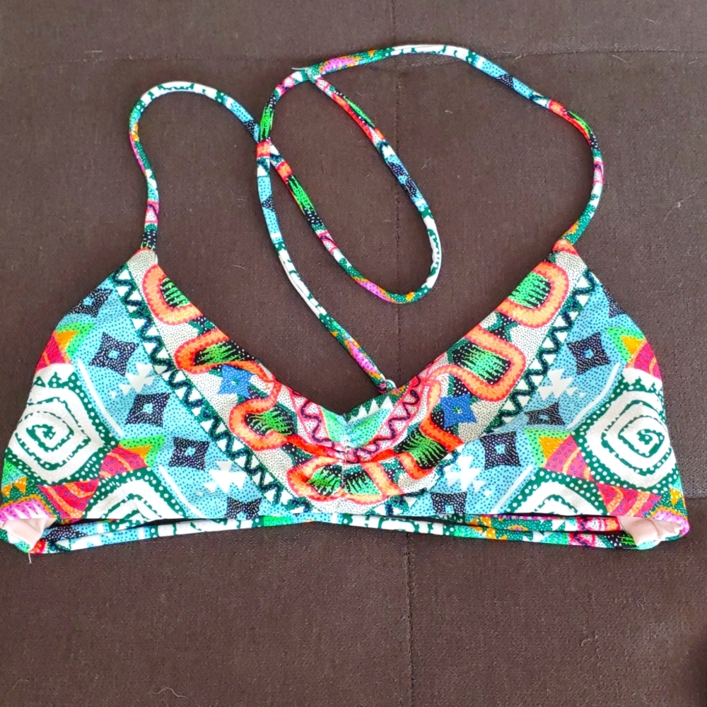 Mara Hoffman Bold Vibrant Pink Blue Green Printed Bikini Top Size L